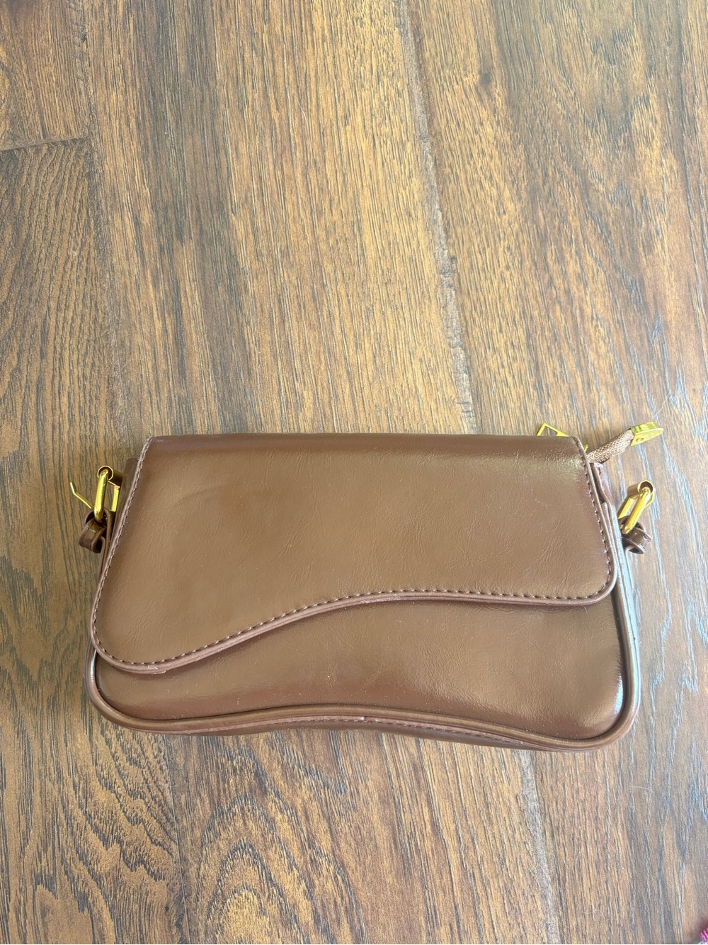 SHEIN Brown Curved Flap Crossbody Bag with Gold Hardware